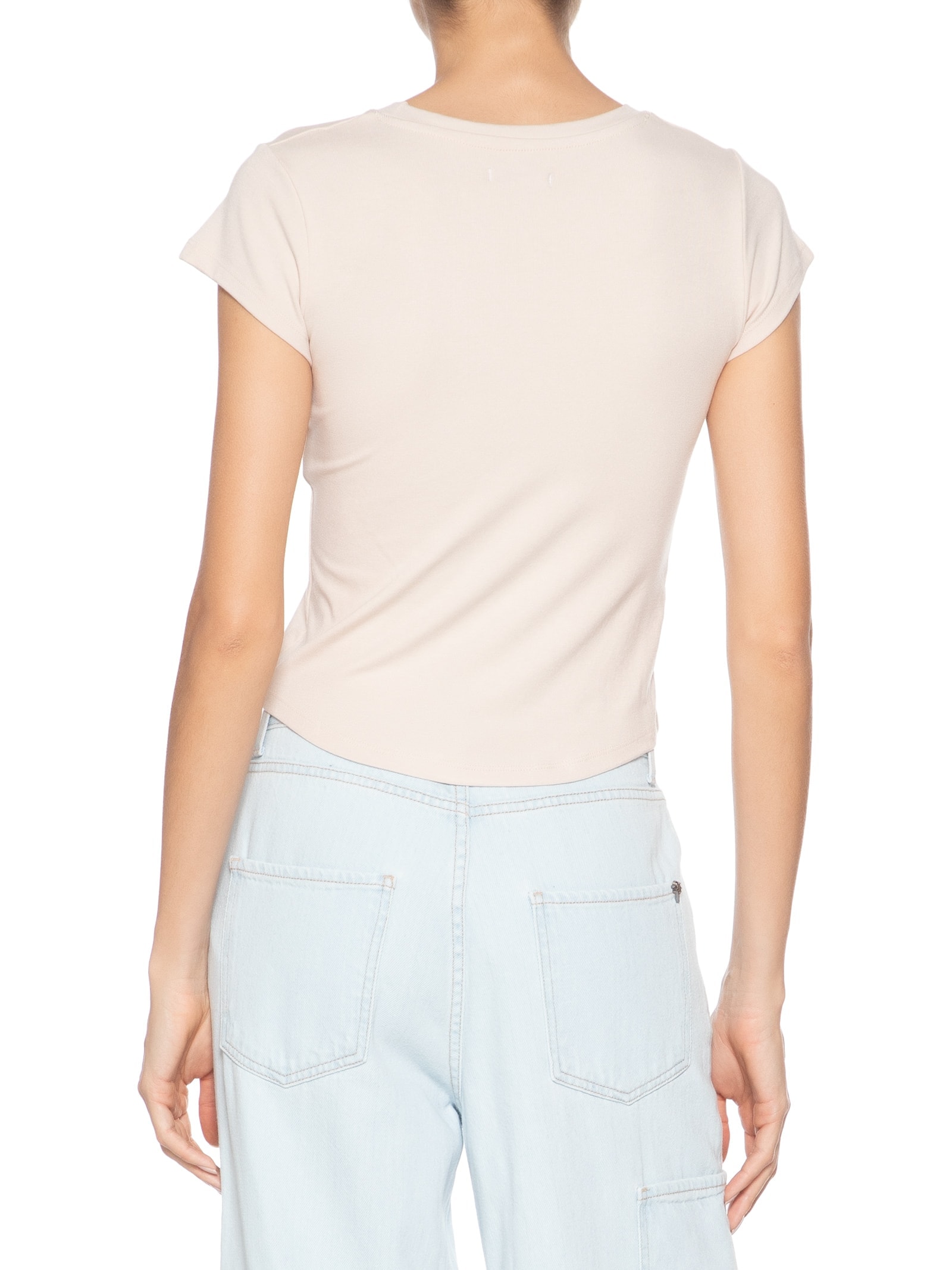 Camiseta Feminina Básica Justa Bege Basiq