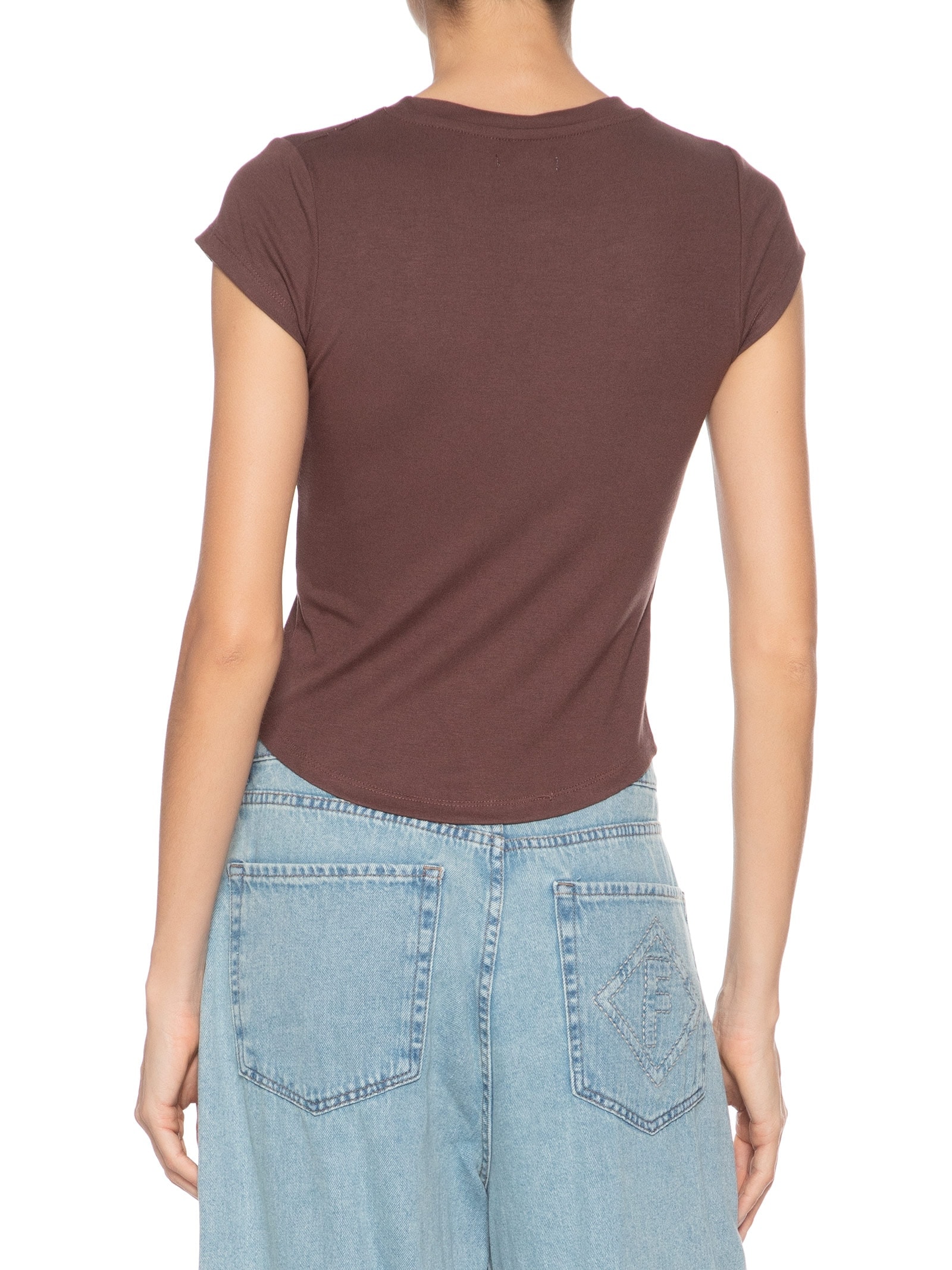 Camiseta Feminina Básica Justa Marrom Basiq