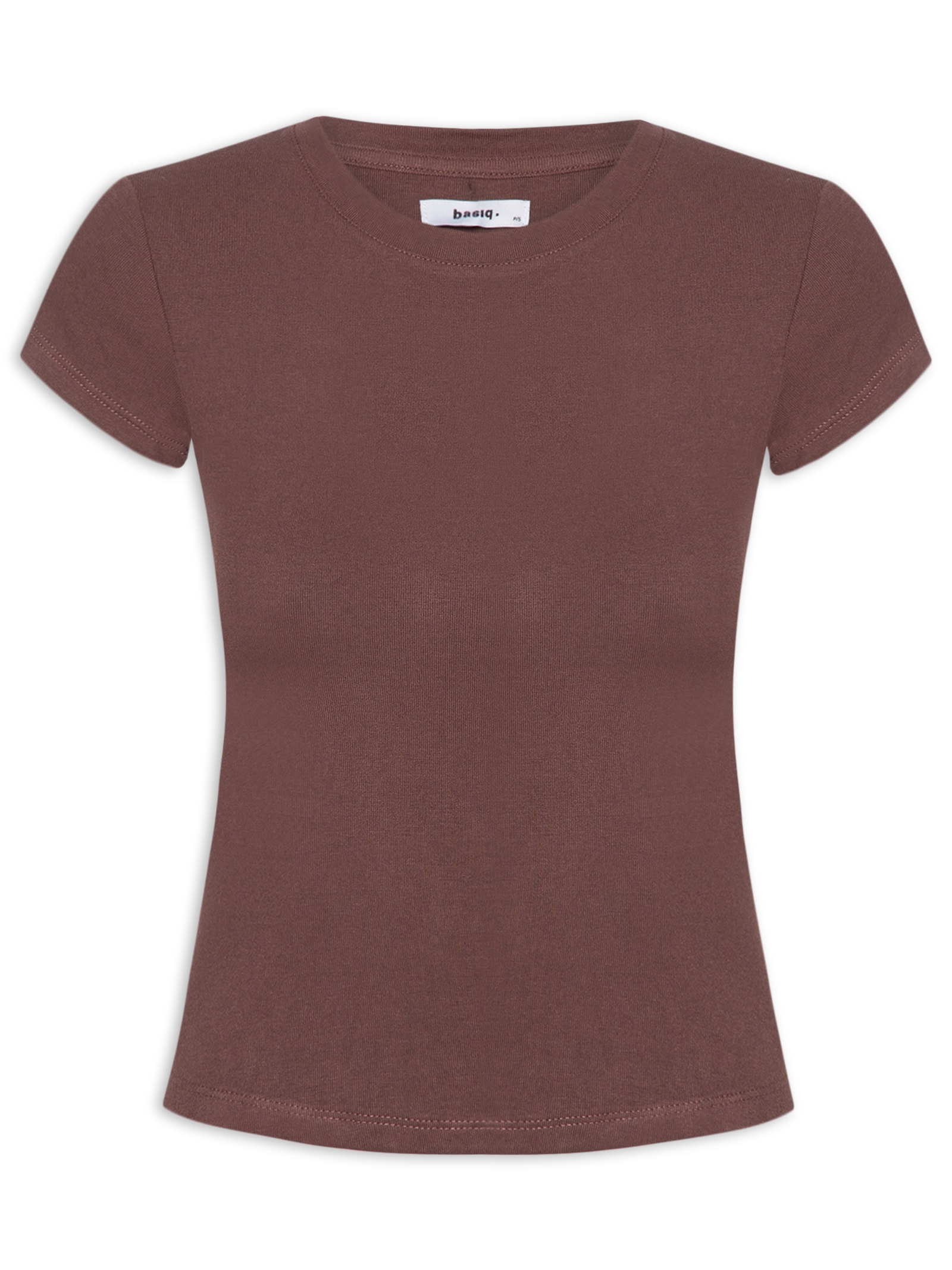 Camiseta Feminina Básica Justa Marrom Basiq