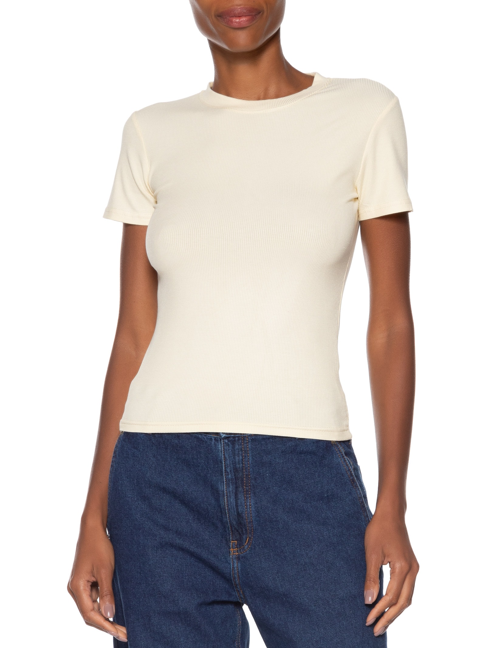 Camiseta Feminina Básica Manga Curta Amarelo Basiq