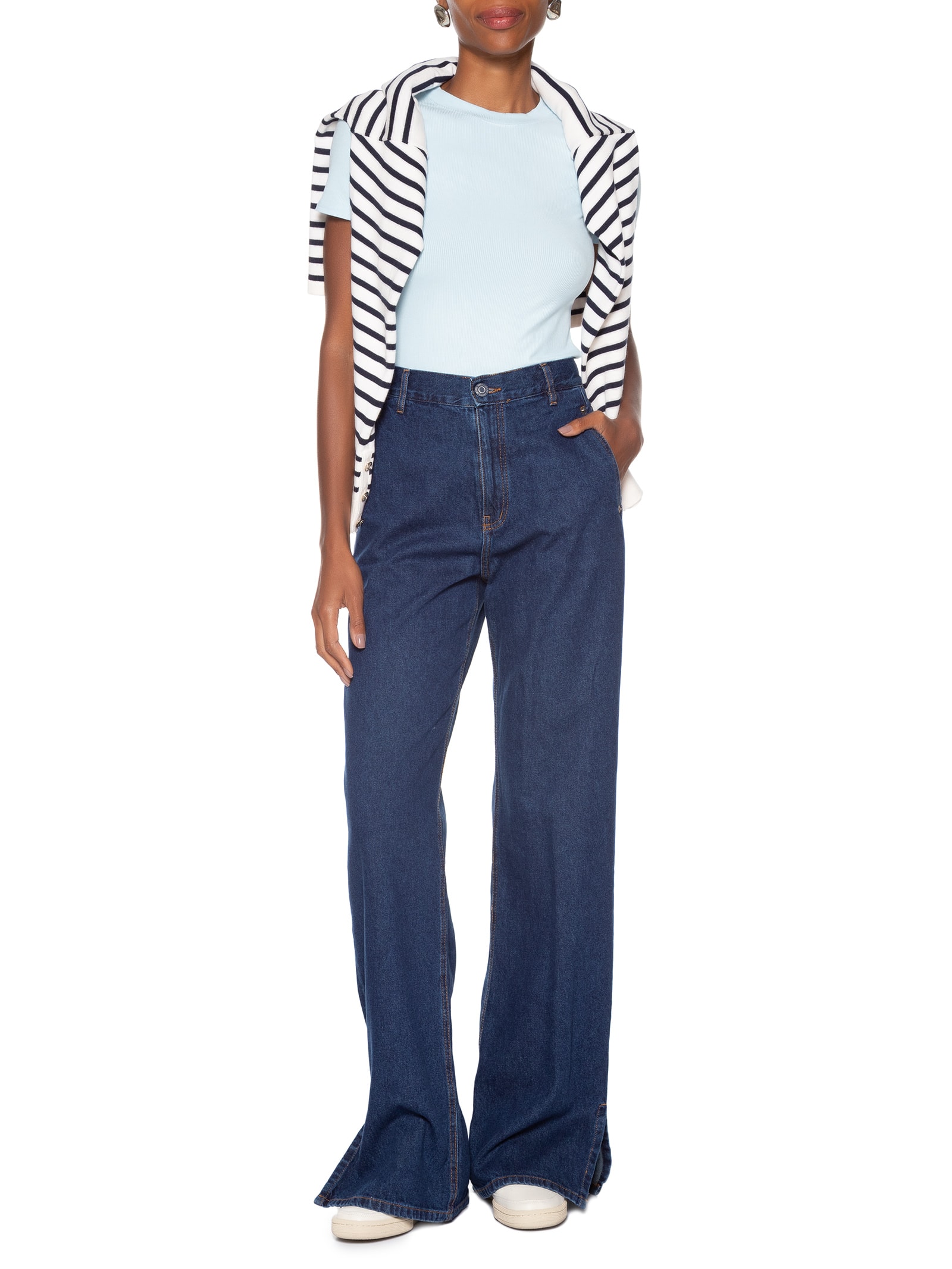 Camiseta Feminina Básica Manga Curta Azul Basiq