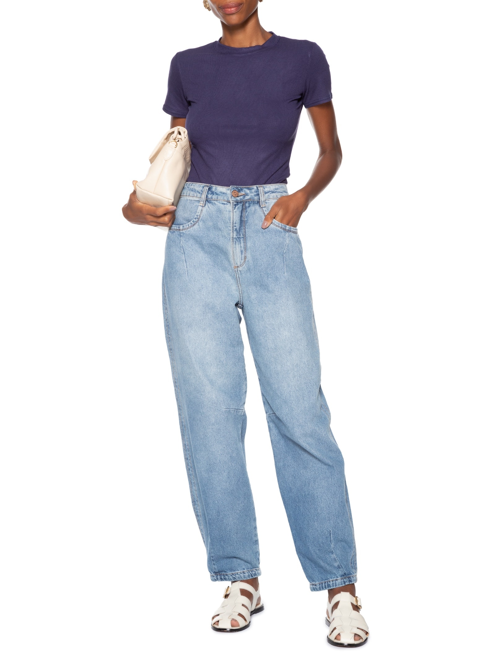 Camiseta Feminina Básica Manga Curta Azul Basiq