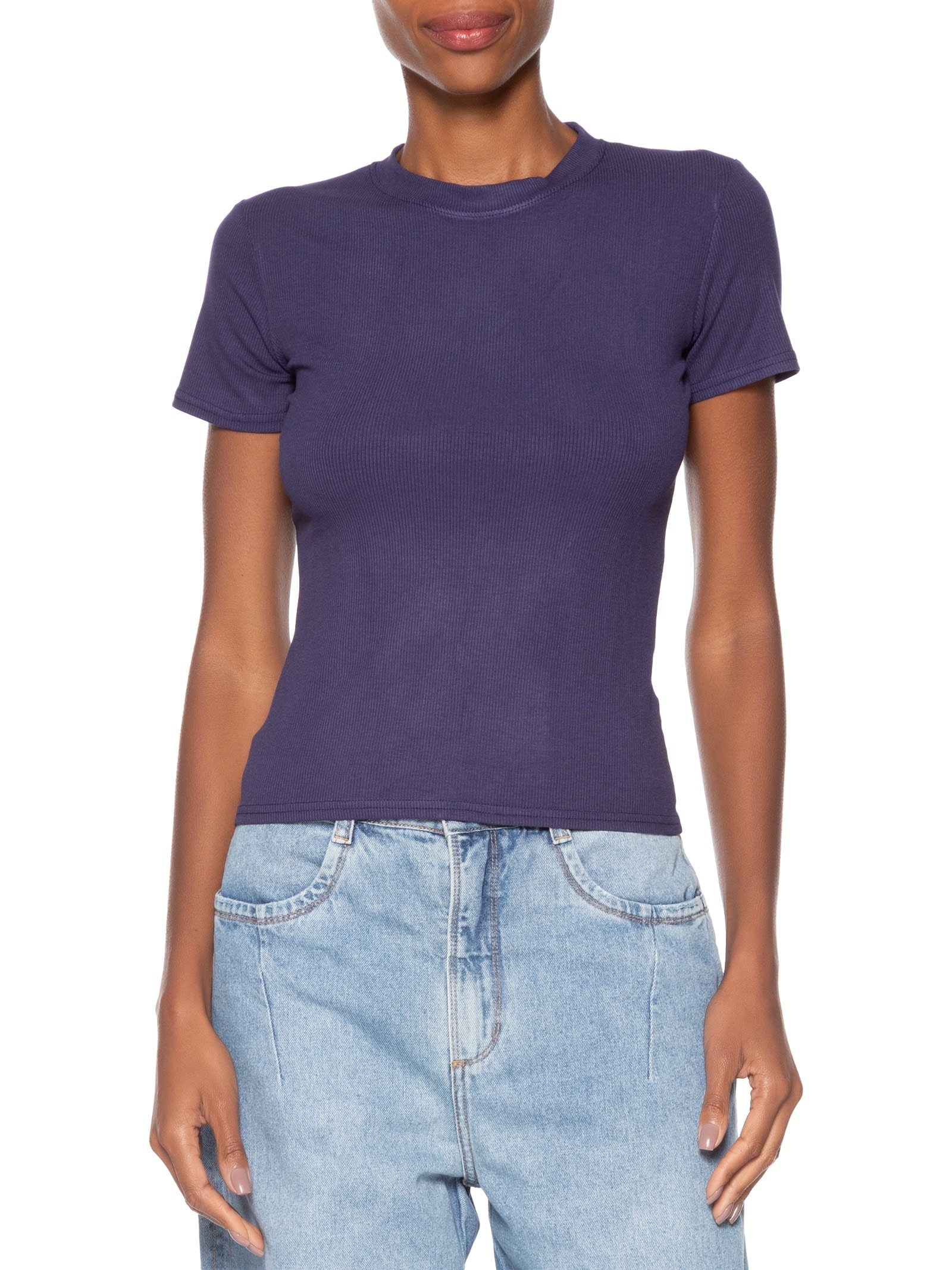 Camiseta Feminina Básica Manga Curta Azul Basiq