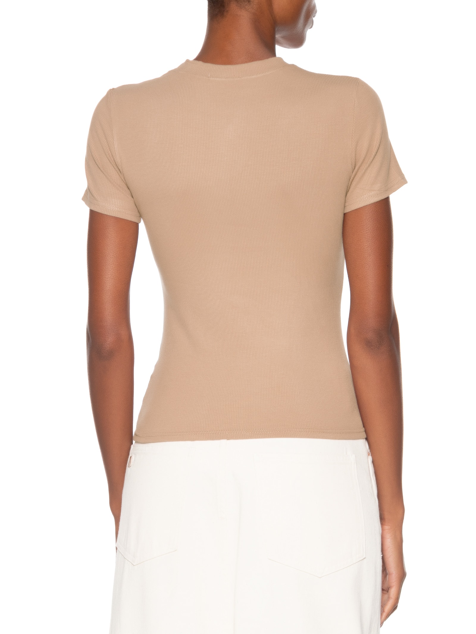 Camiseta Feminina Básica Manga Curta Bege Basiq