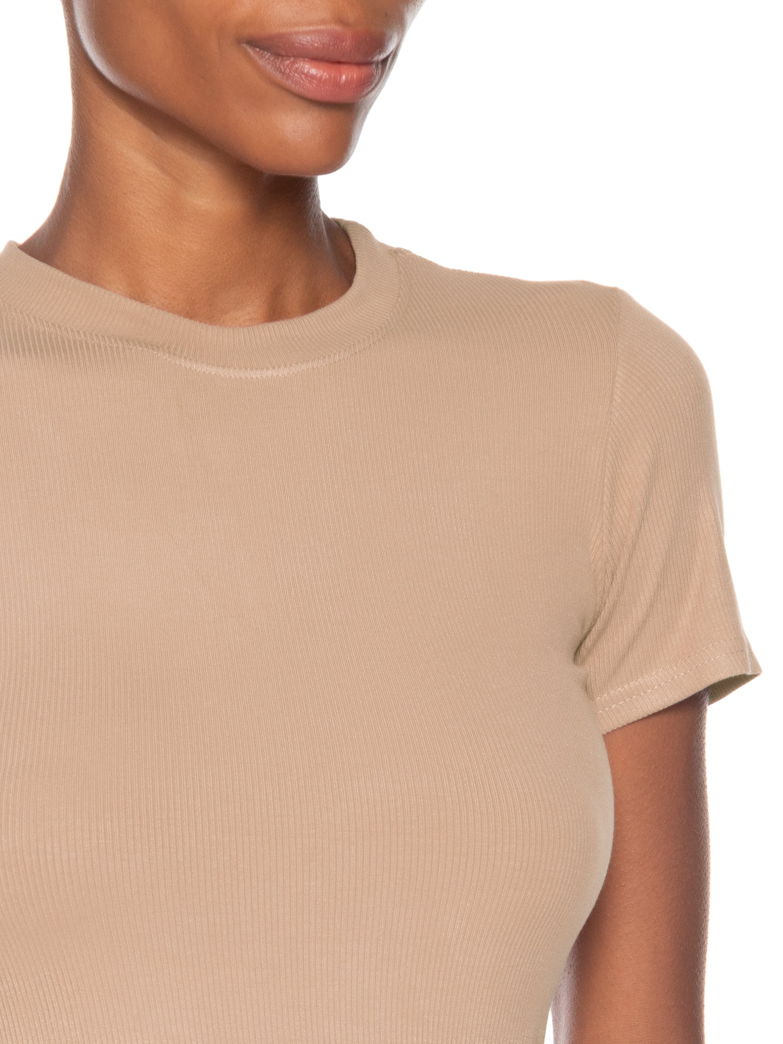 Camiseta Feminina Básica Manga Curta Bege Basiq