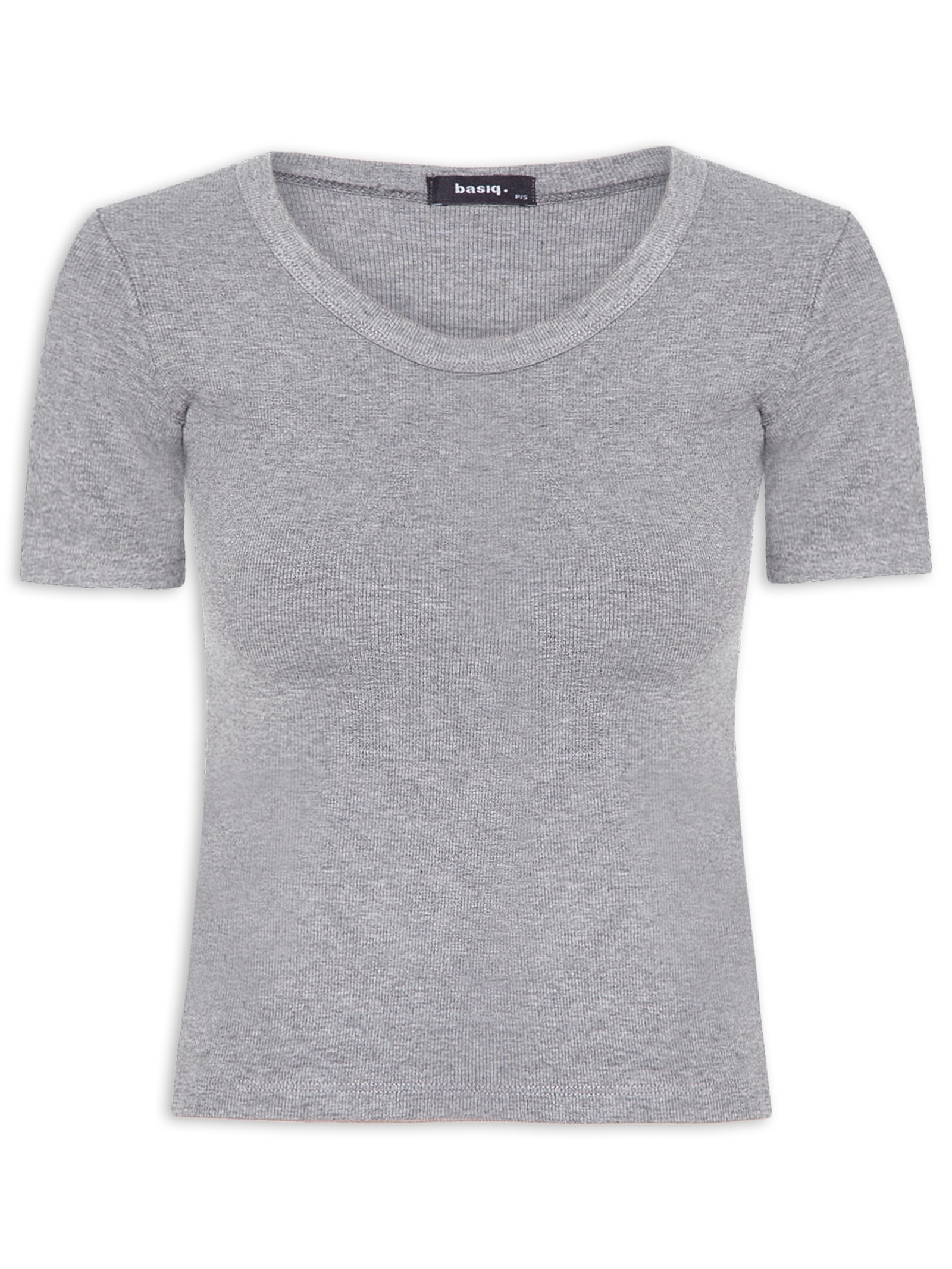Camiseta Feminina Básica Manga Curta Cinza Basiq