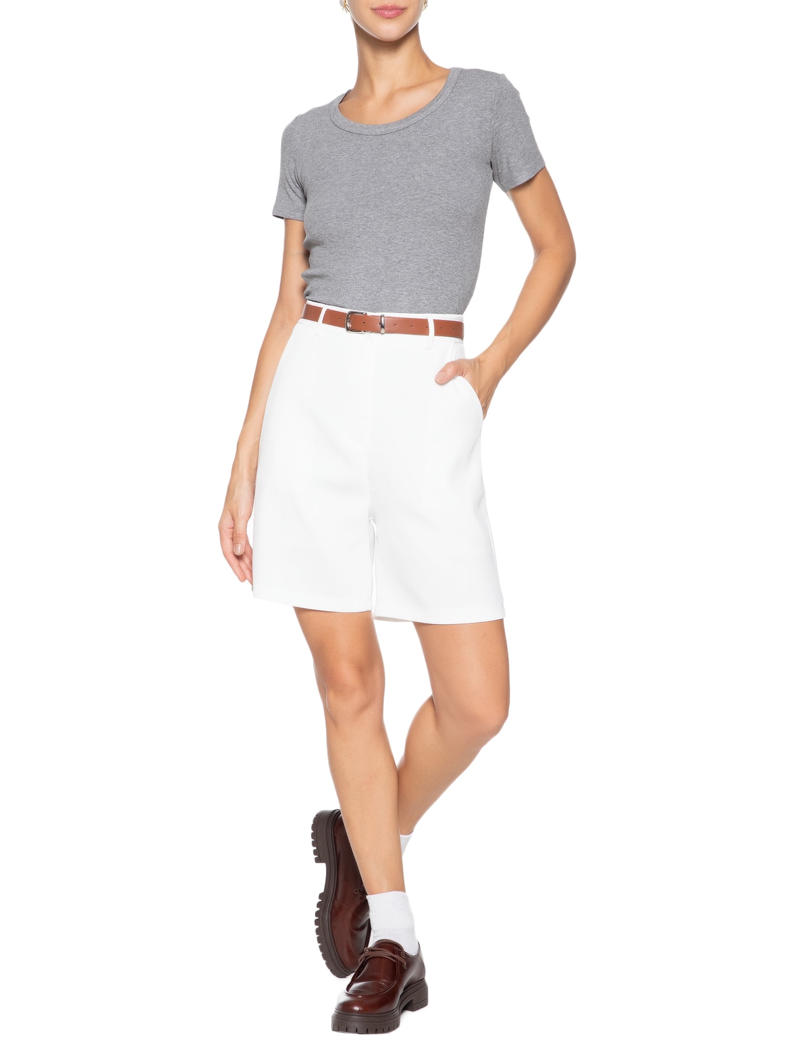 Camiseta Feminina Básica Manga Curta Cinza Basiq