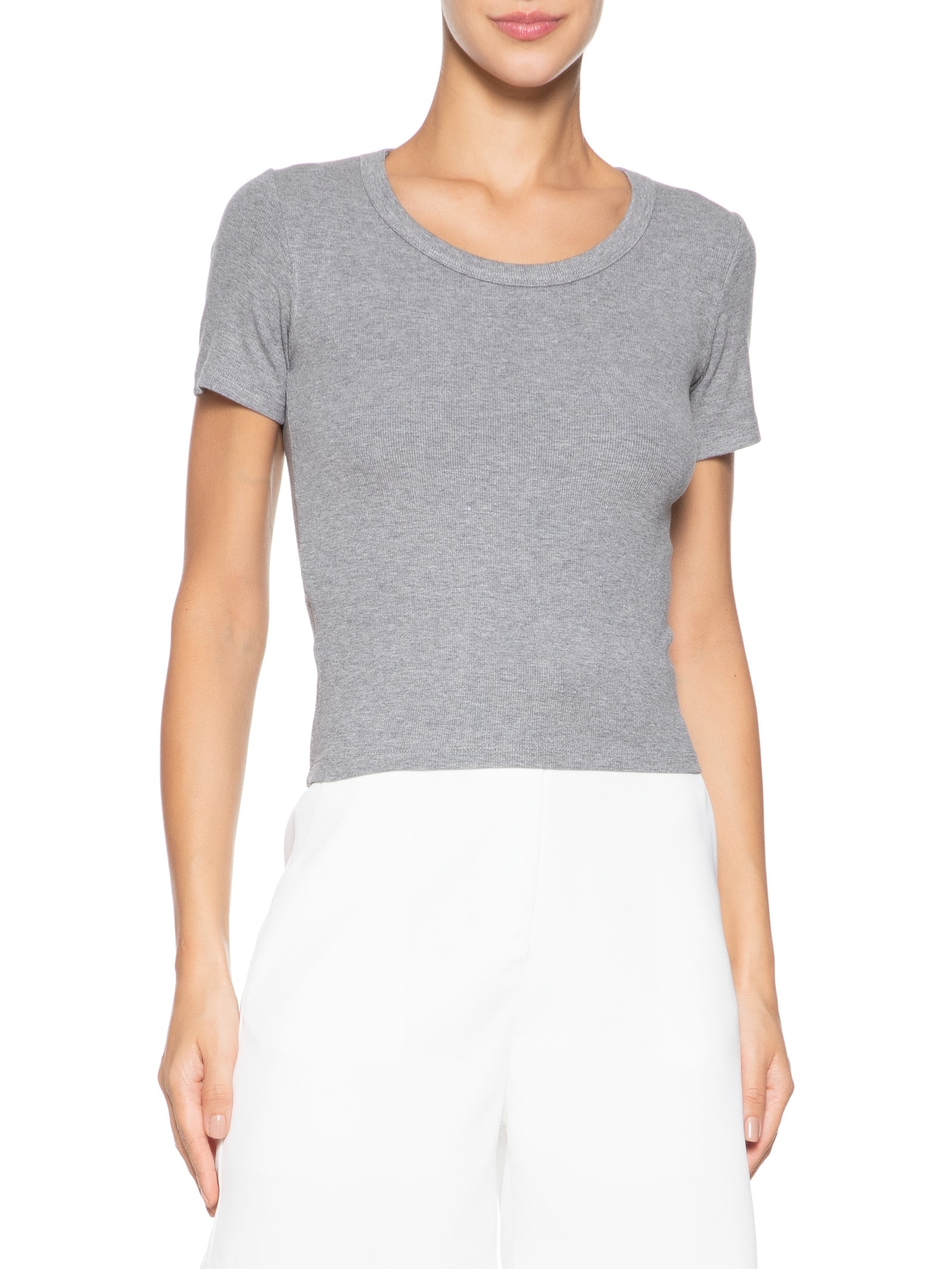 Camiseta Feminina Básica Manga Curta Cinza Basiq