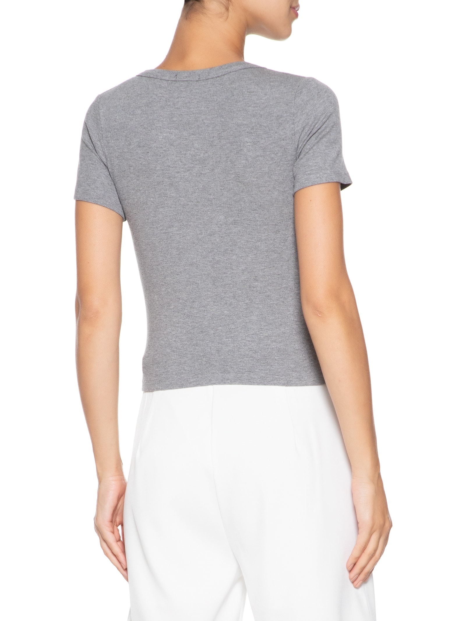 Camiseta Feminina Básica Manga Curta Cinza Basiq