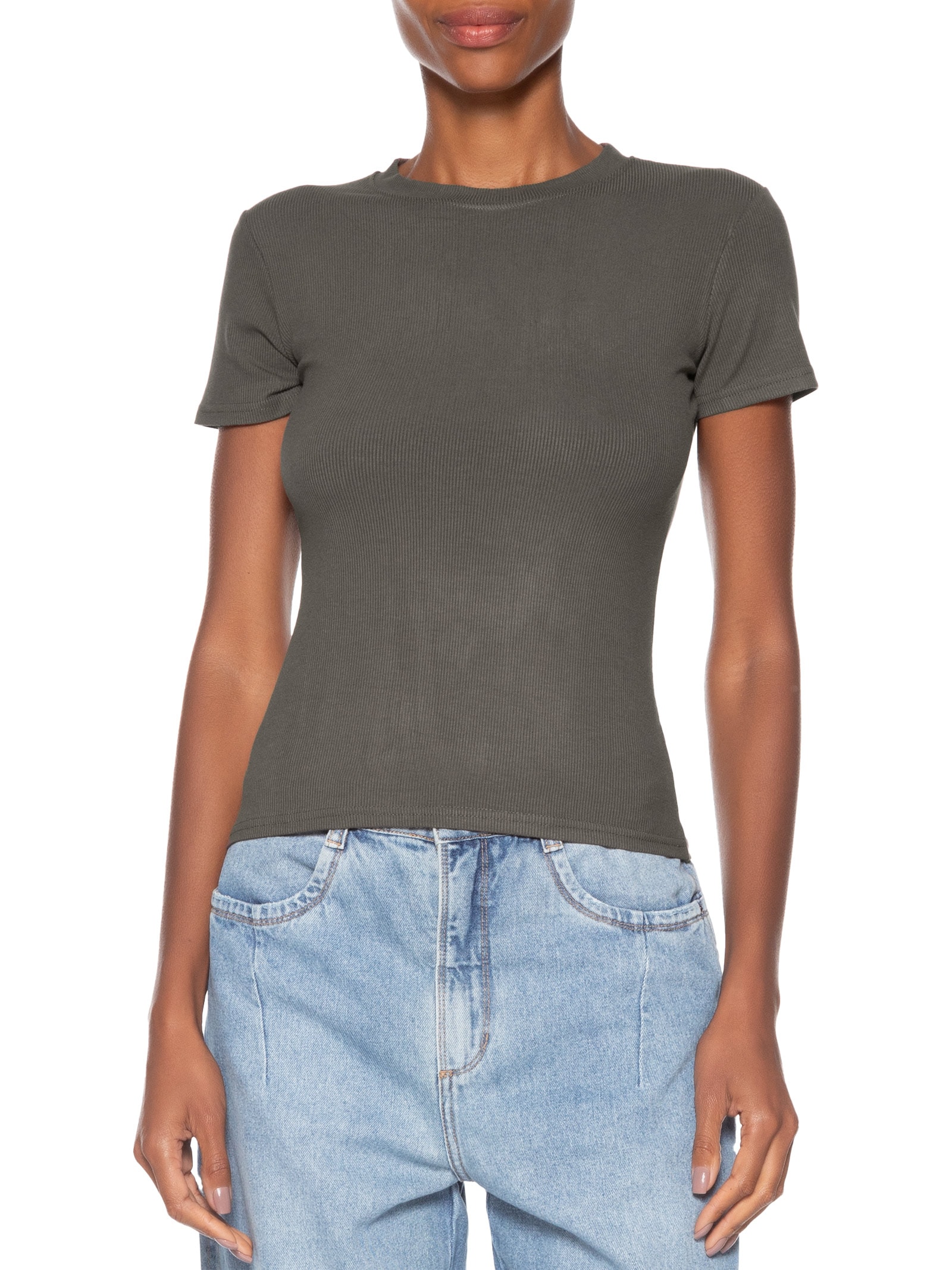 Camiseta Feminina Básica Manga Curta Marrom Basiq