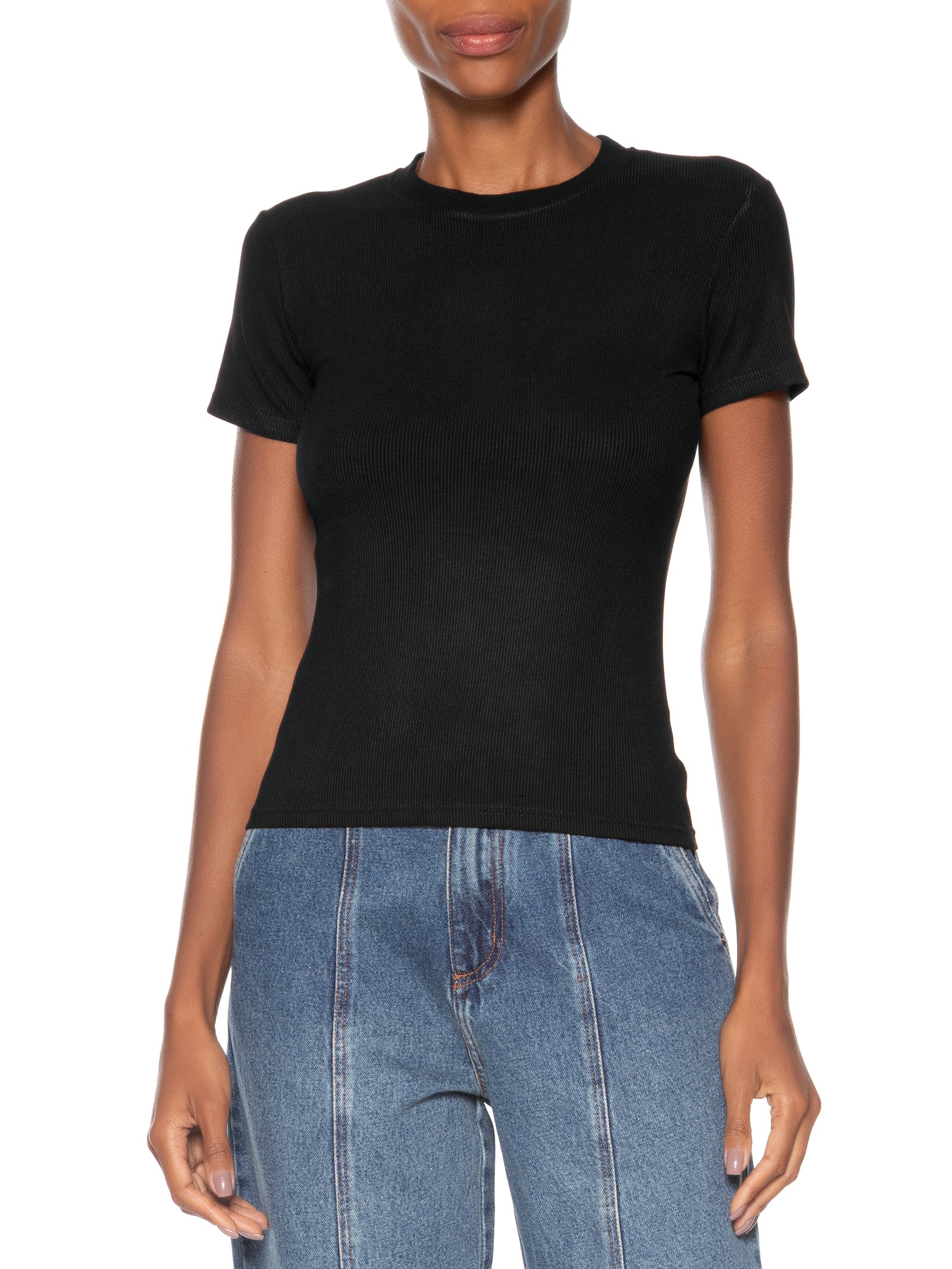 Camiseta Feminina Básica Manga Curta Preto Basiq