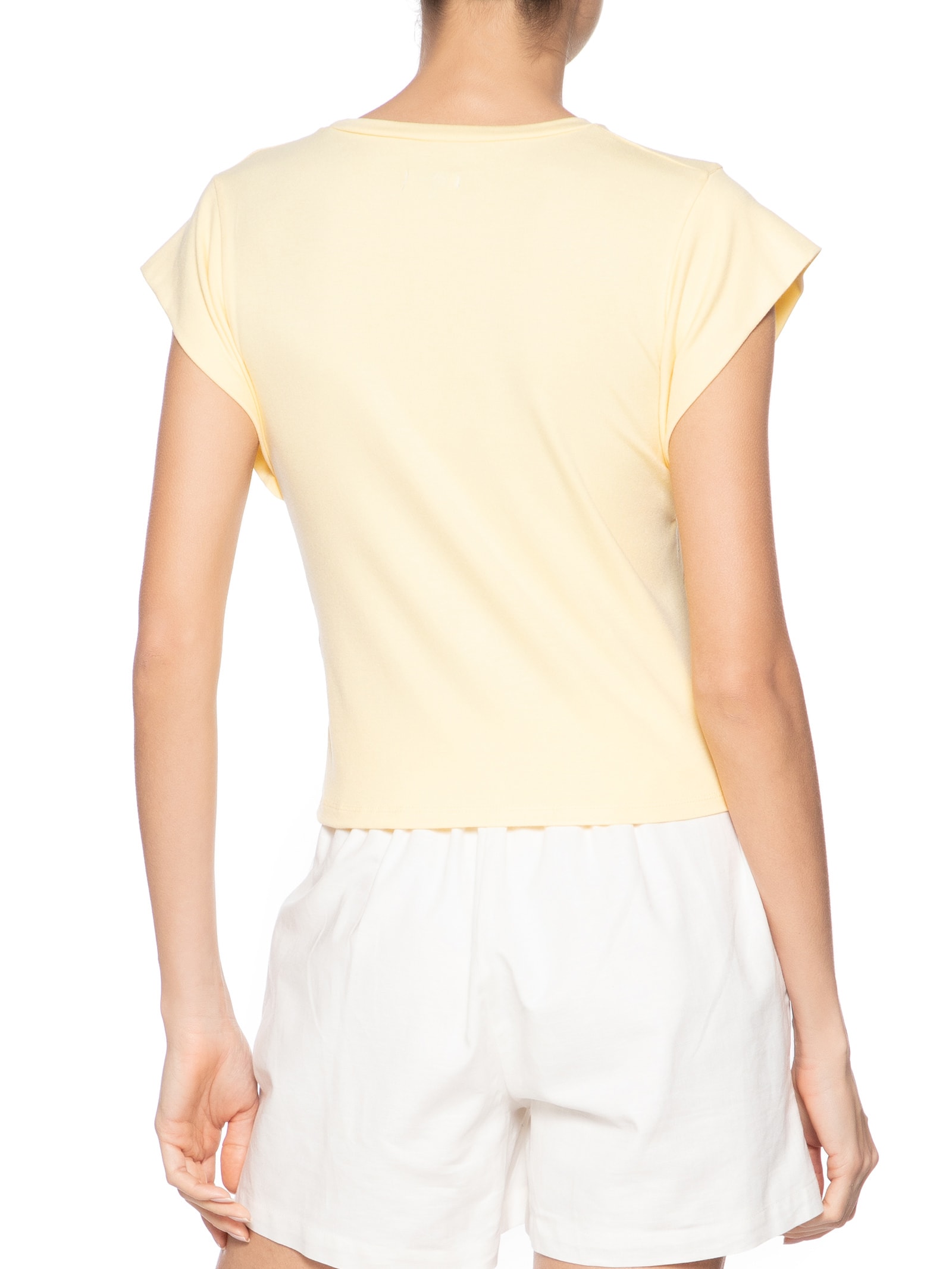 Camiseta Feminina Básica Sem Manga Amarelo Basiq