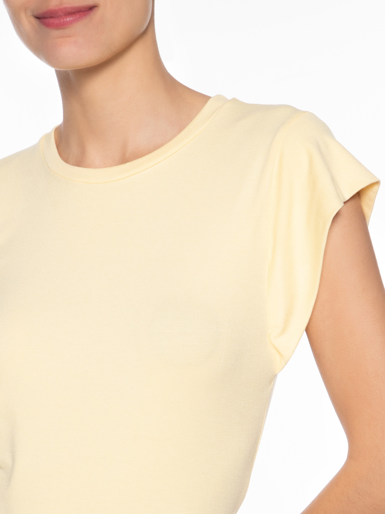 Camiseta Feminina Básica Sem Manga Amarelo Basiq