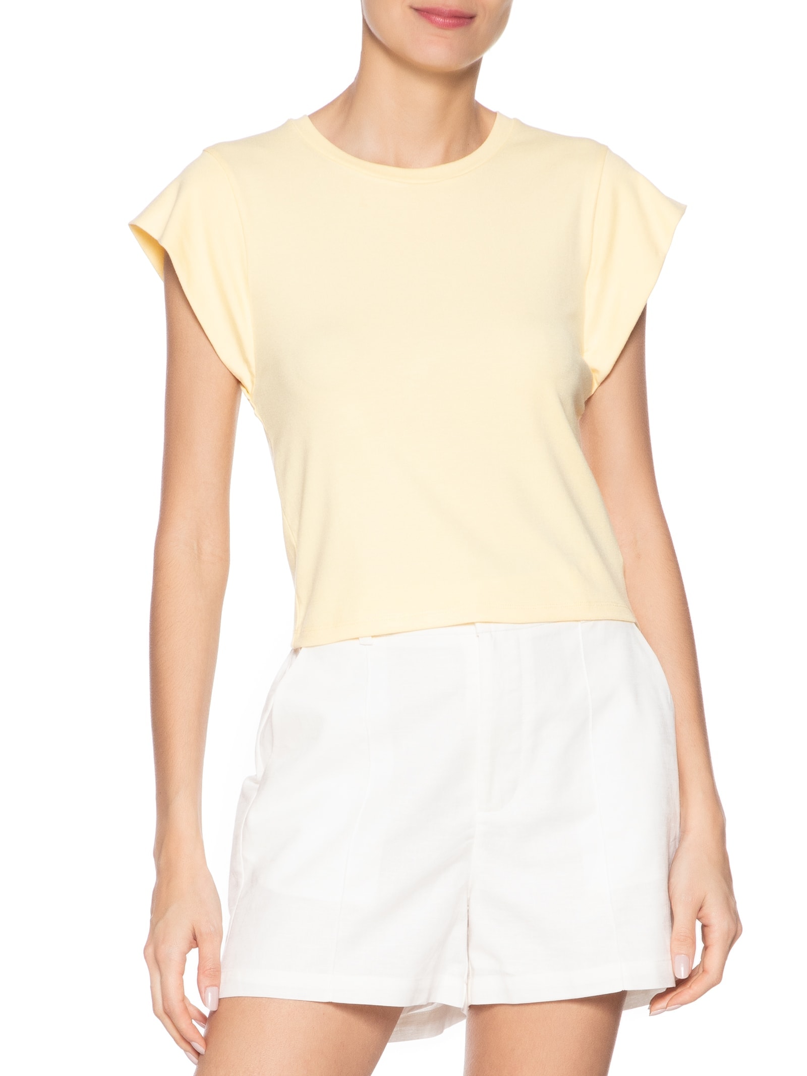 Camiseta Feminina Básica Sem Manga Amarelo Basiq