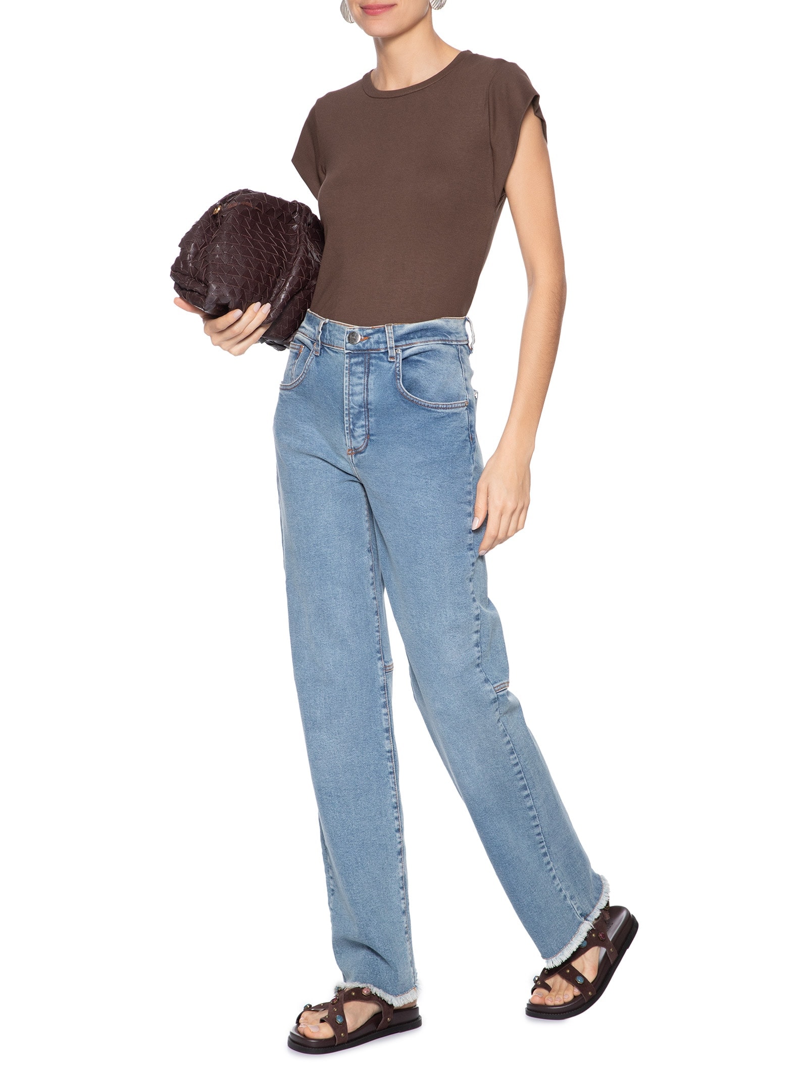 Camiseta Feminina Básica Sem Manga Marrom Basiq