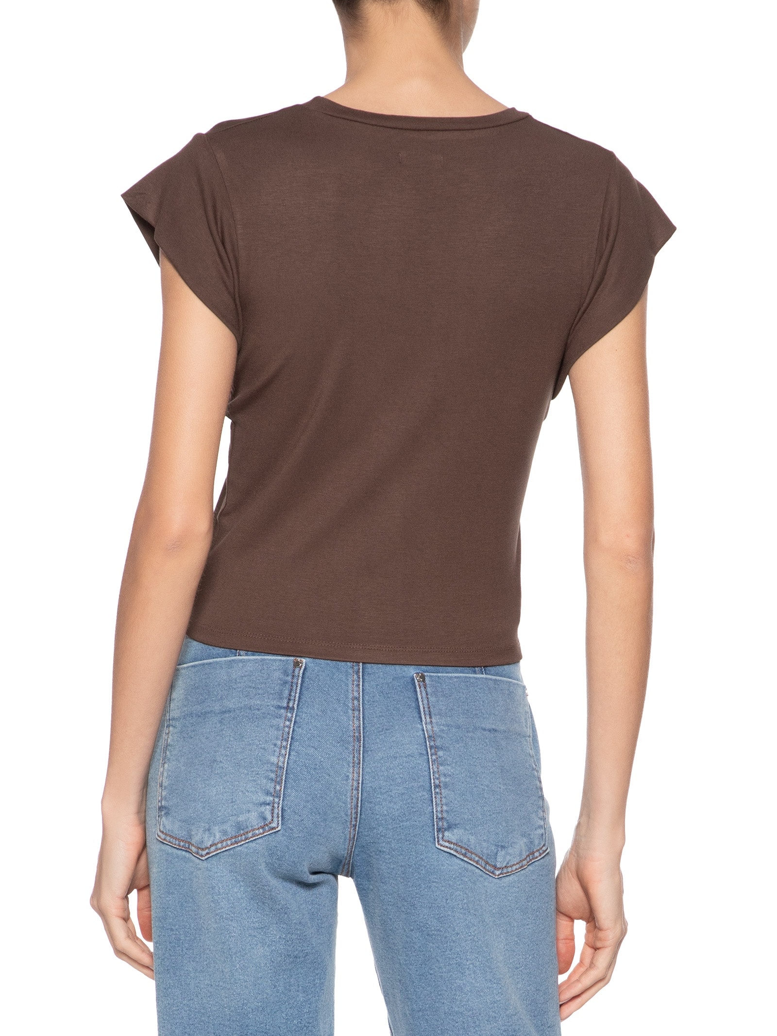 Camiseta Feminina Básica Sem Manga Marrom Basiq