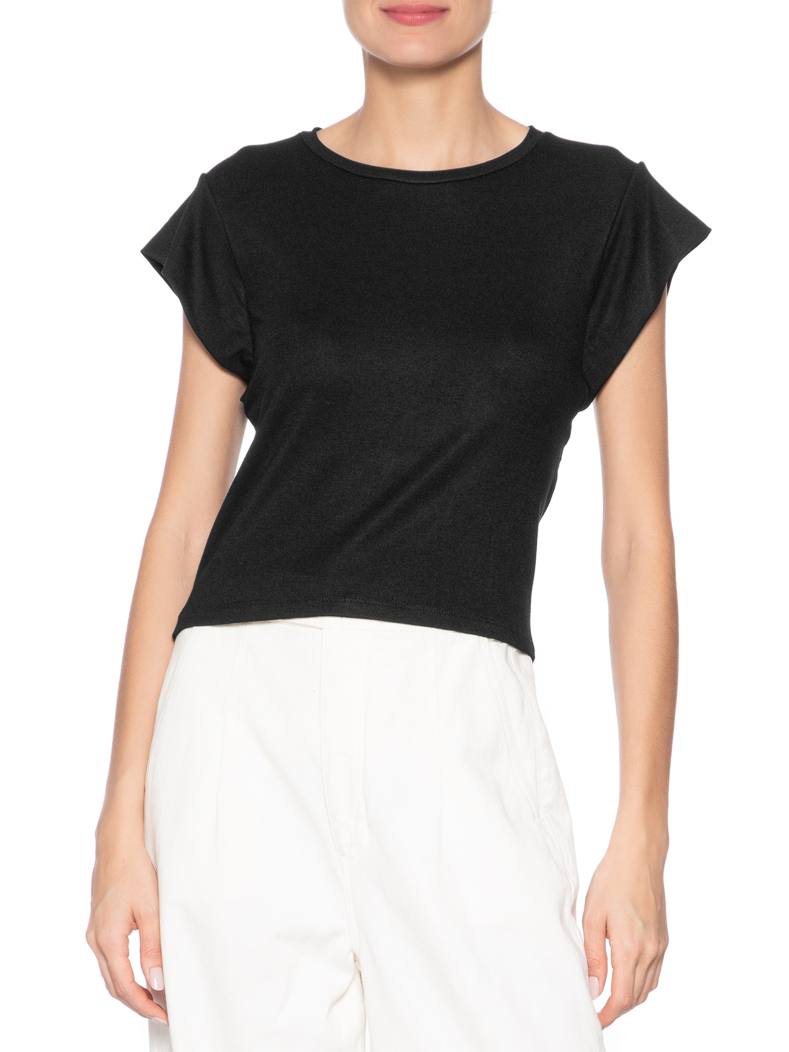 Camiseta Feminina Básica Sem Manga Preto Basiq