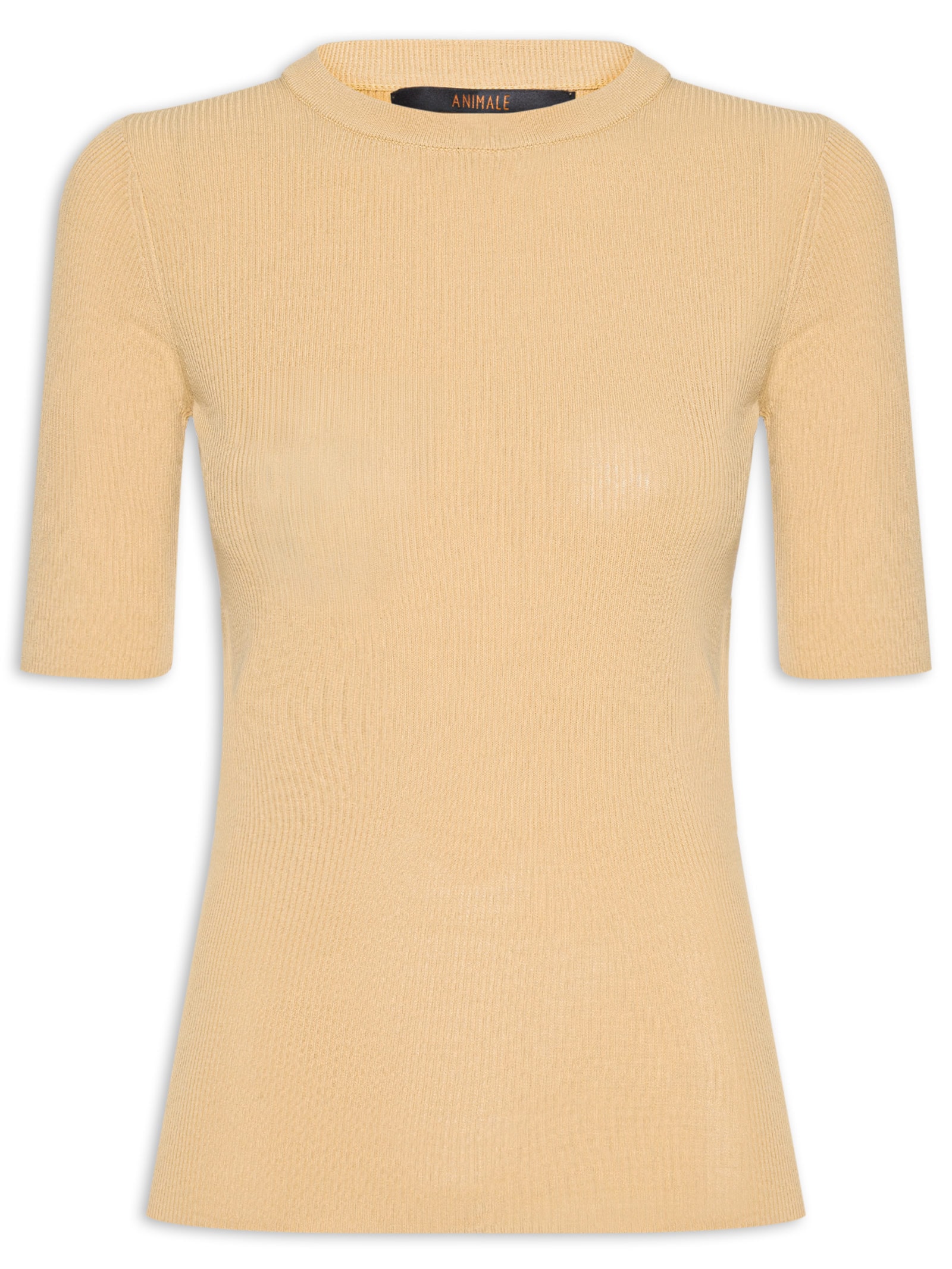 Camiseta Feminina Básica Tricot Canelado Color Bege Animale