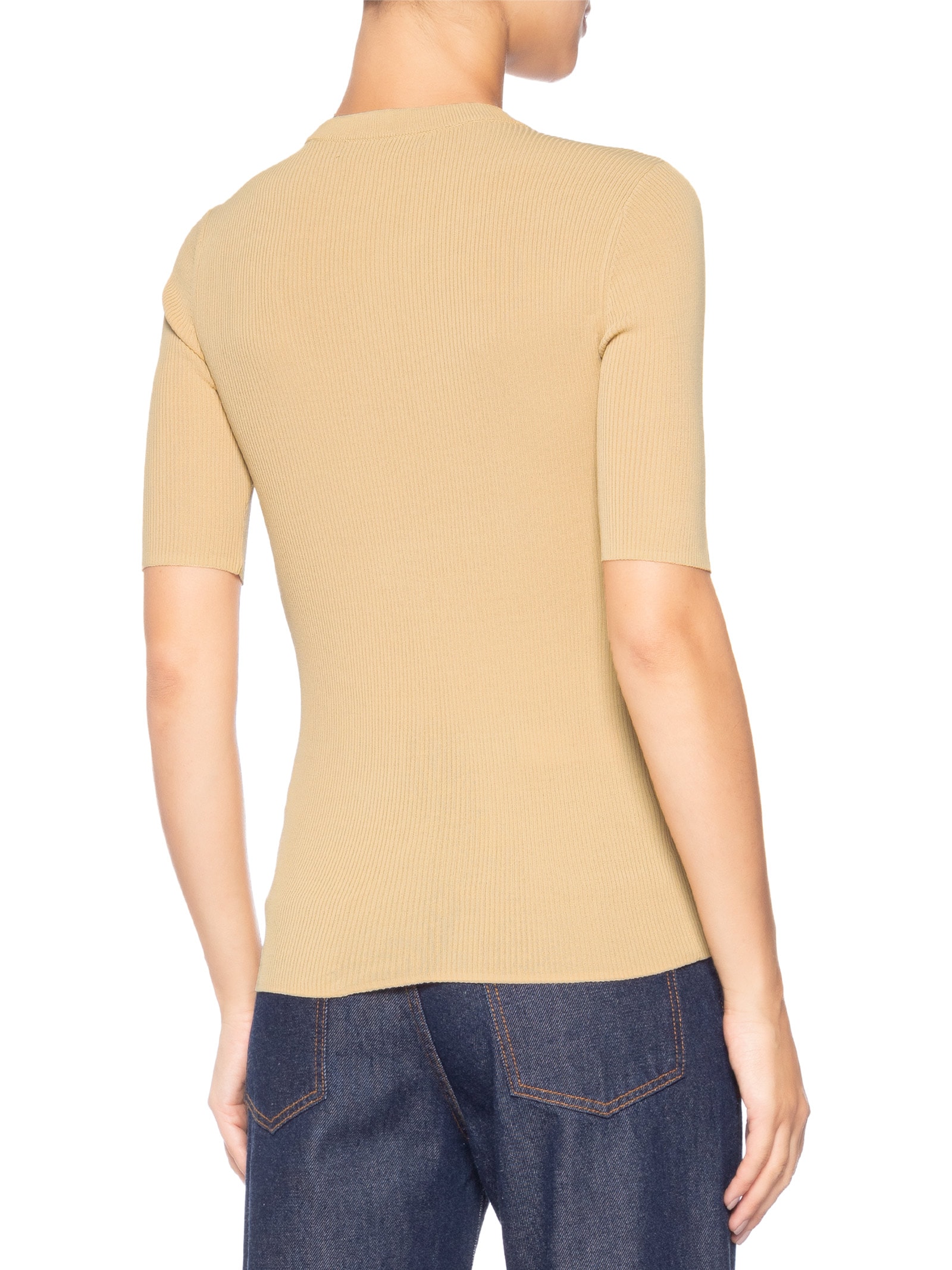 Camiseta Feminina Básica Tricot Canelado Color Bege Animale