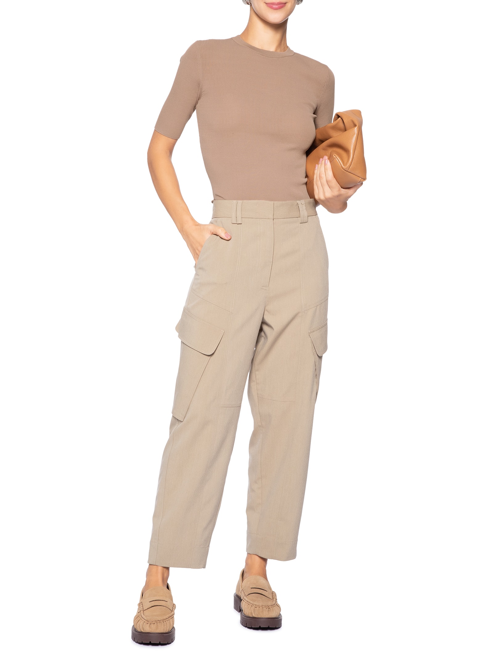 Camiseta Feminina Básica Tricot Canelado Color Marrom Animale