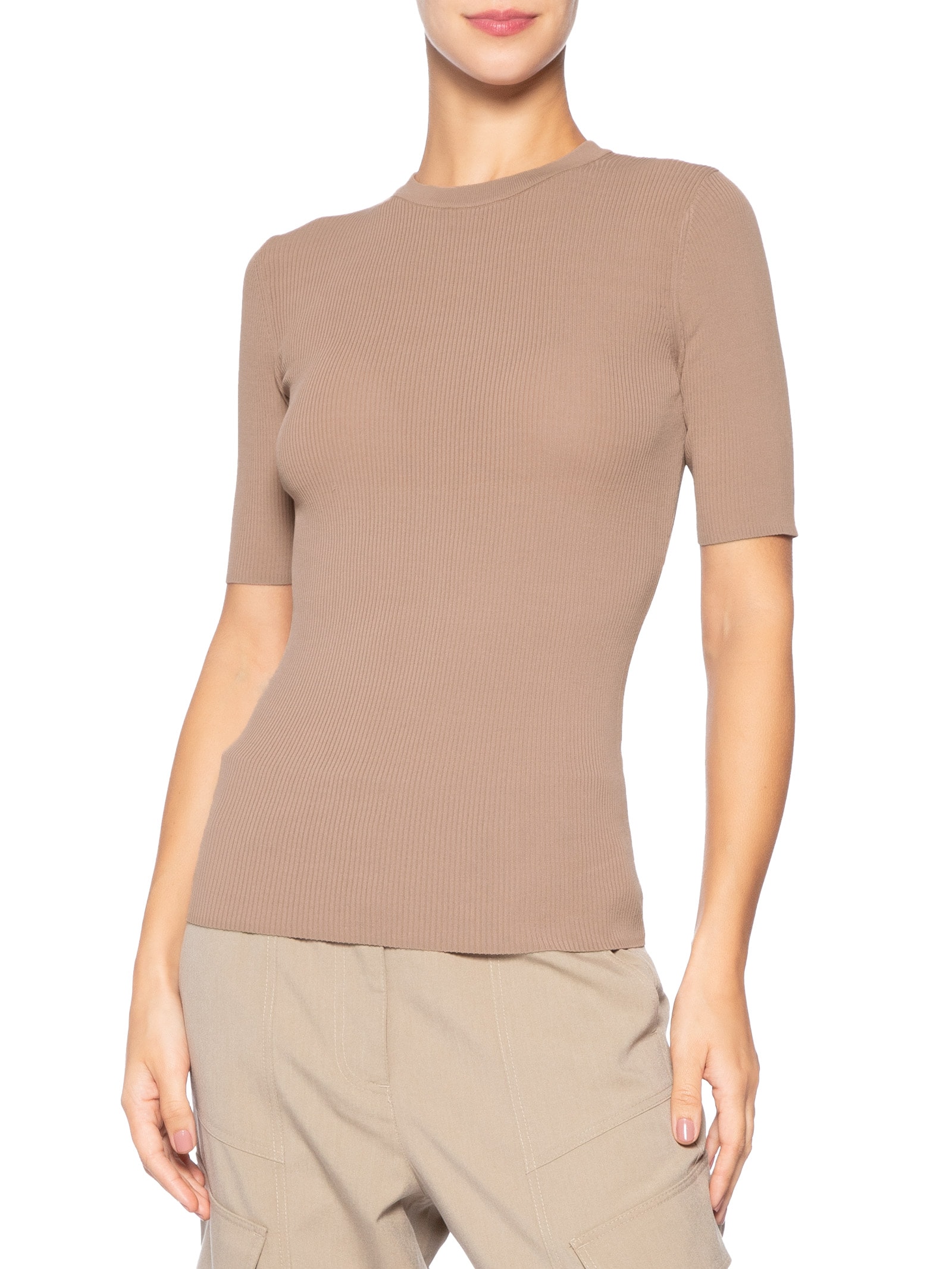 Camiseta Feminina Básica Tricot Canelado Color Marrom Animale