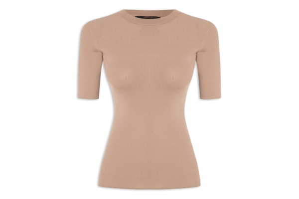 Camiseta Feminina Básica Tricot Canelado Color - Marrom