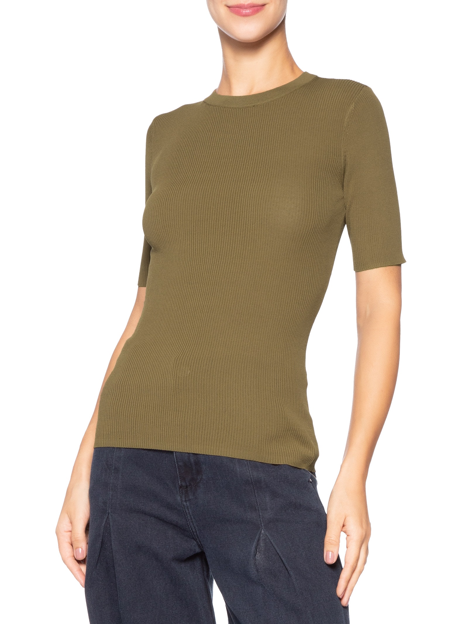 Camiseta Feminina Básica Tricot Canelado Color Verde Animale