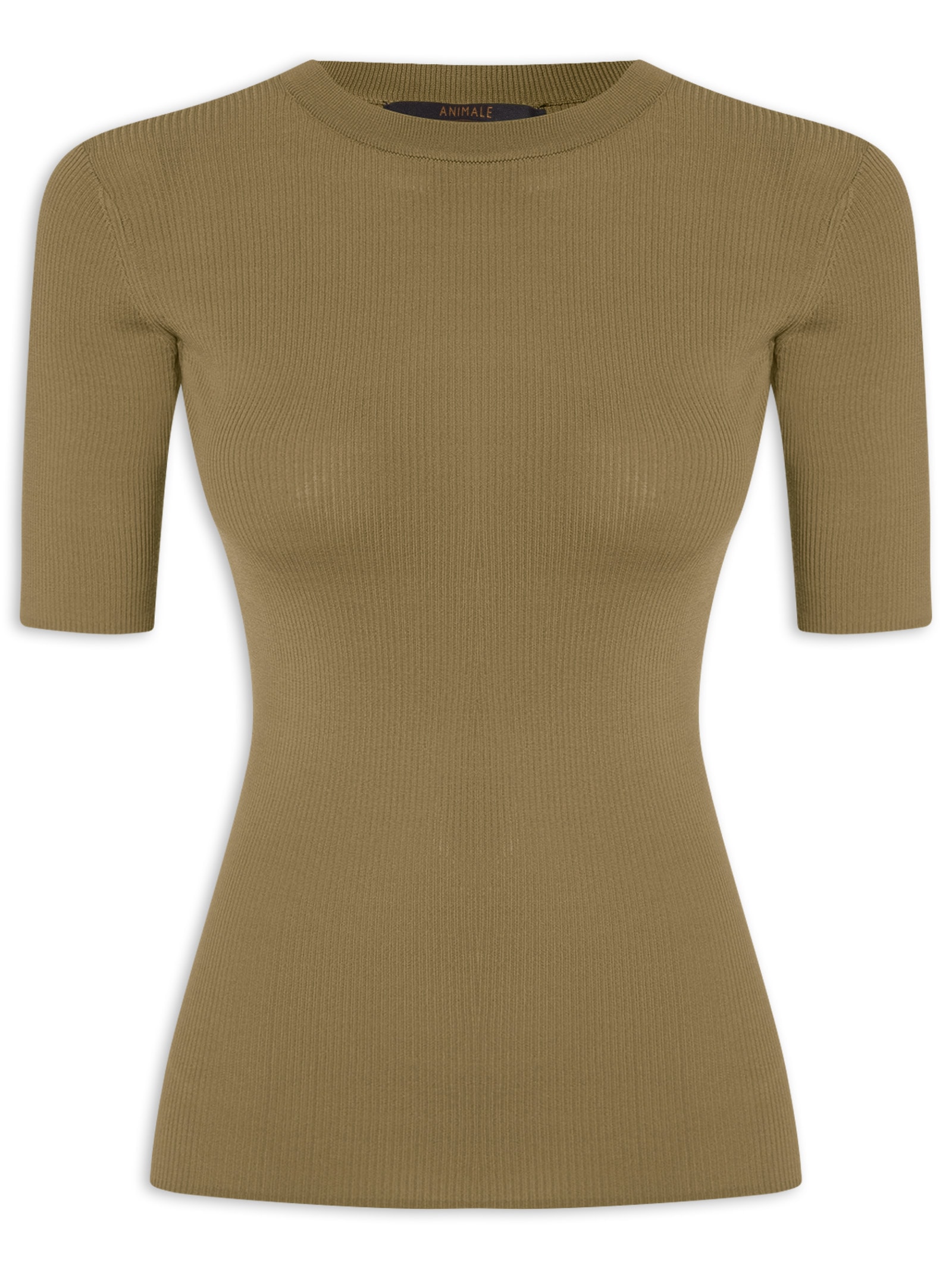 Camiseta Feminina Básica Tricot Canelado Color Verde Animale