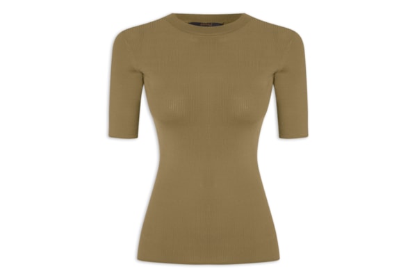 Camiseta Feminina Básica Tricot Canelado Color - Verde