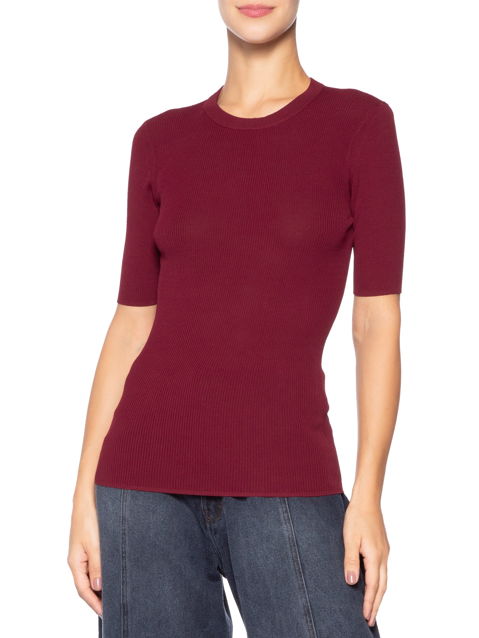 Camiseta Feminina Básica Tricot Canelado Color Vermelho Animale