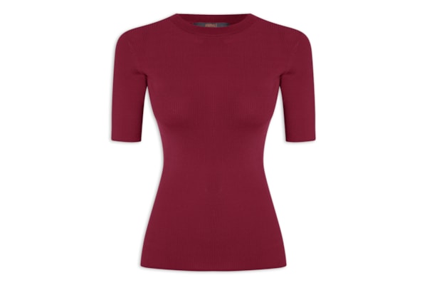 Camiseta Feminina Básica Tricot Canelado Color - Vermelho
