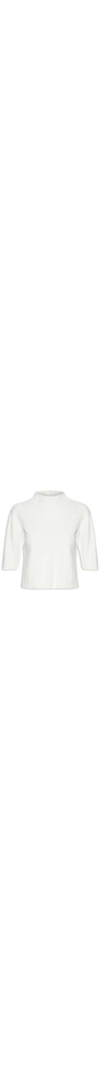 Camiseta Feminina Básica Tricot Gola Alta - Off White