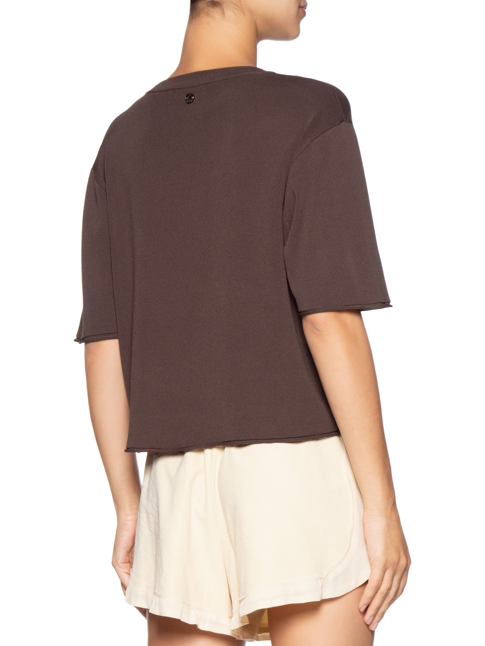 Camiseta Feminina Básica Tricot Marrom Animale Jeans
