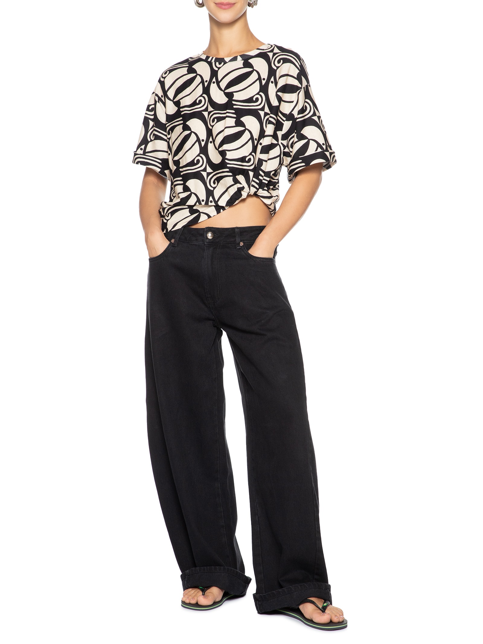 Camiseta Feminina Básica Tuca Xadrez Preto Farm