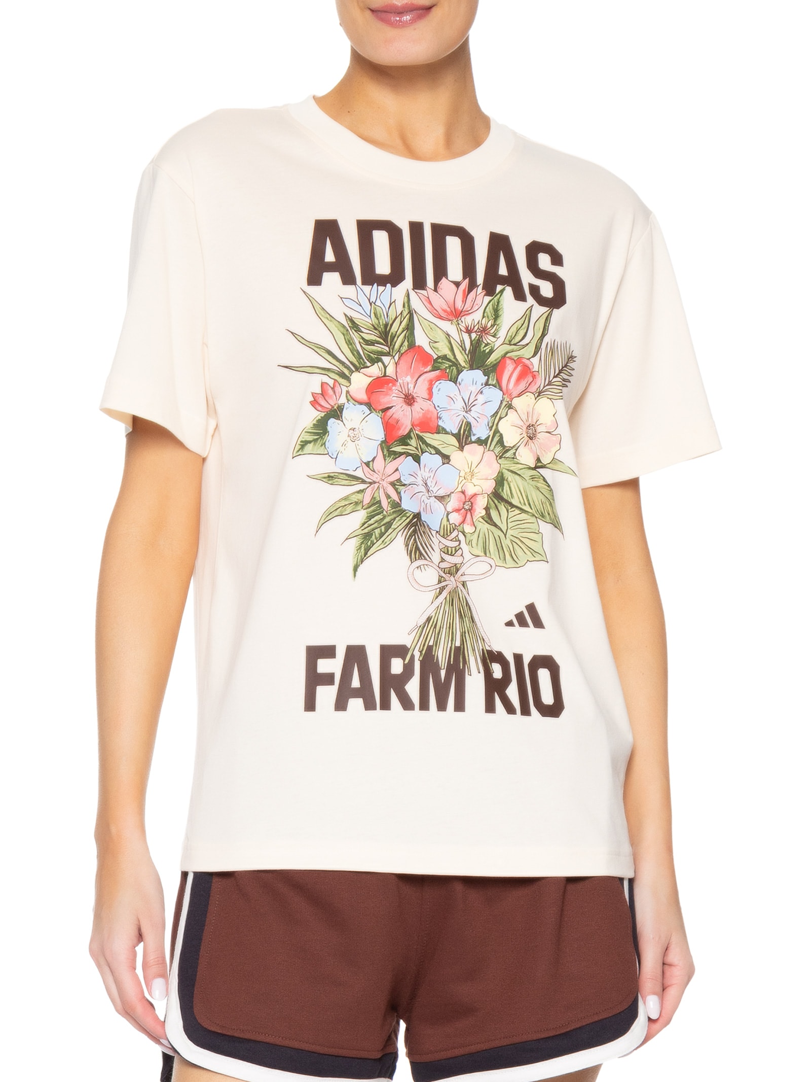 Camiseta Feminina Bege Adidas + Farm