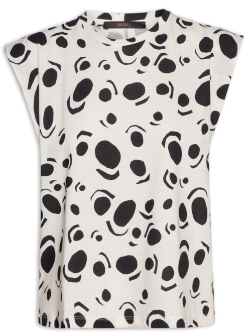 Camiseta Feminina Bicolor Pois Banda Cru – Branco