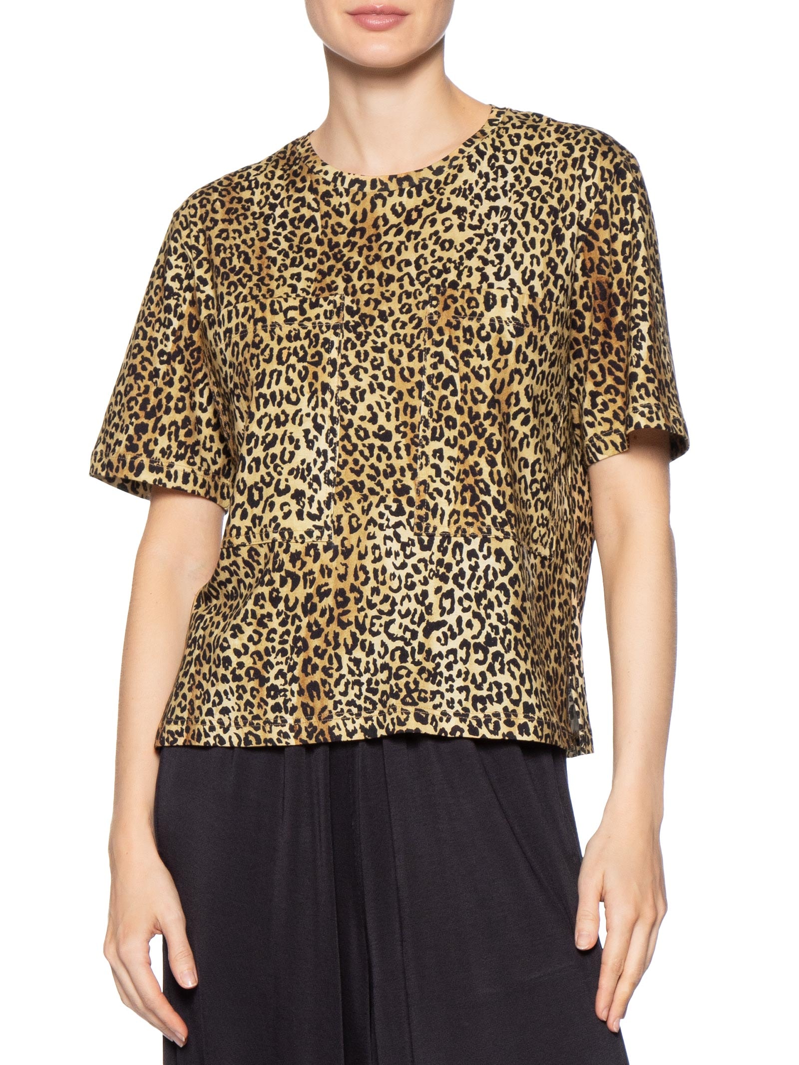 Camiseta Feminina Bolso Dupla Onça Marrom Animale