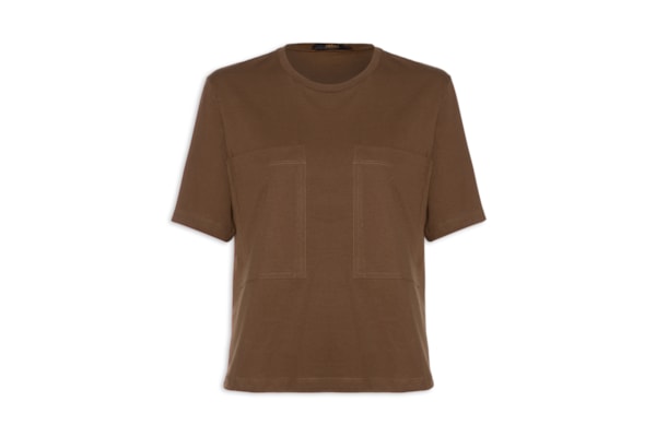 Camiseta Feminina Bolso Duplo - Marrom