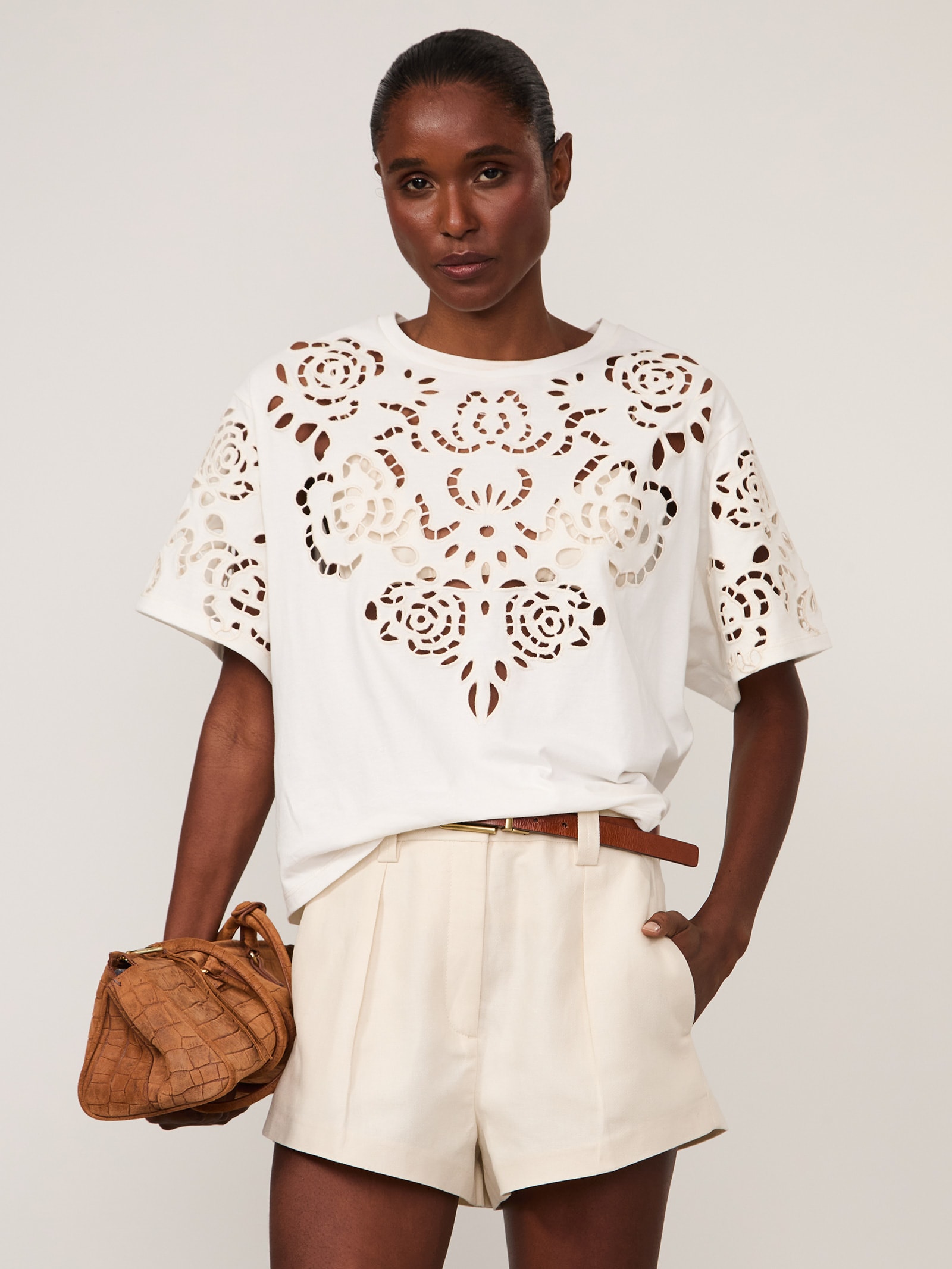 Camiseta Feminina Bordada Richelieu Branco Animale
