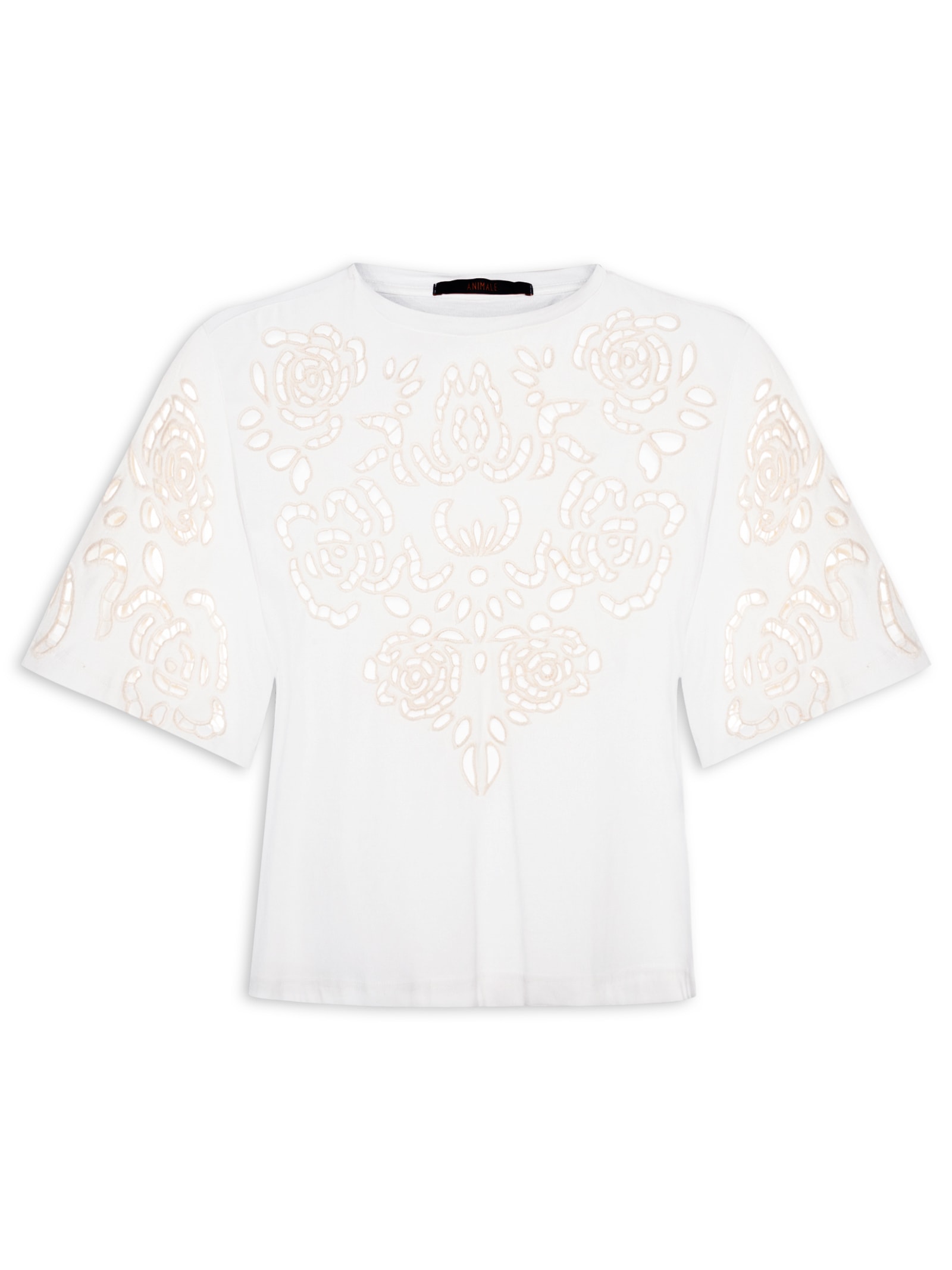 Camiseta Feminina Bordada Richelieu Branco Animale