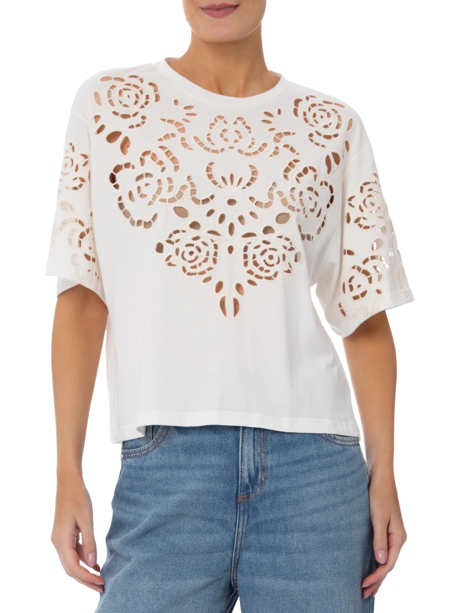 Camiseta Feminina Bordada Richelieu Branco Animale
