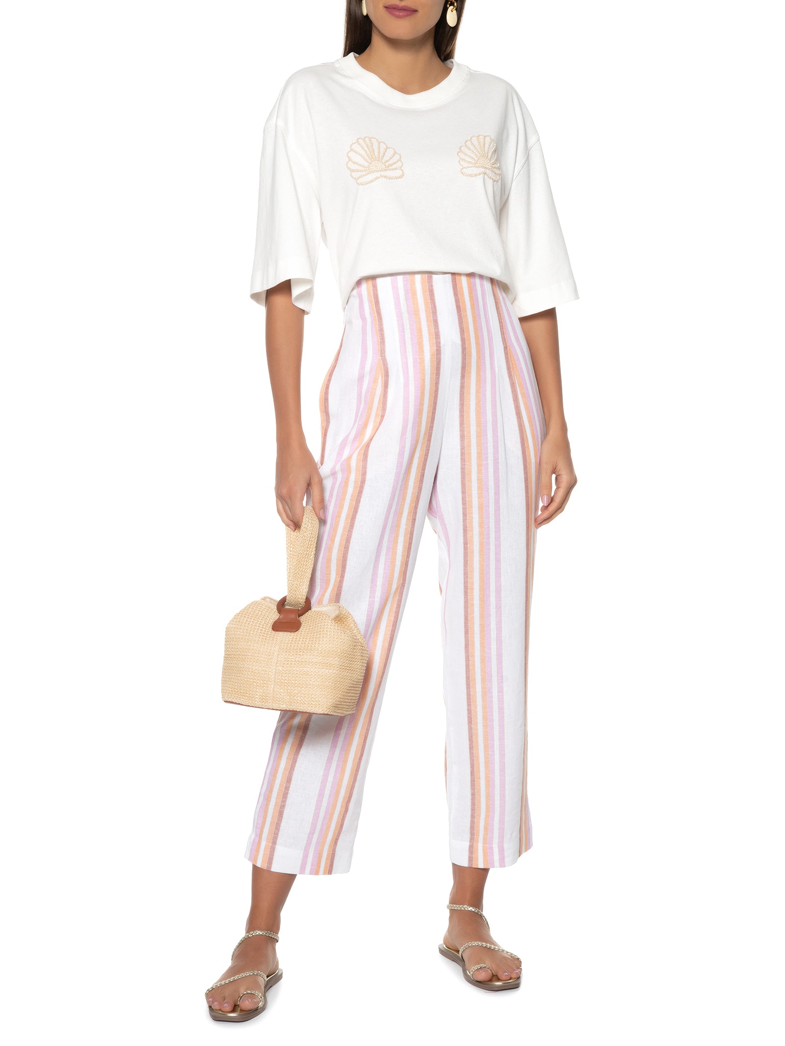 Camiseta Feminina Bordado Concha Off White Dress To