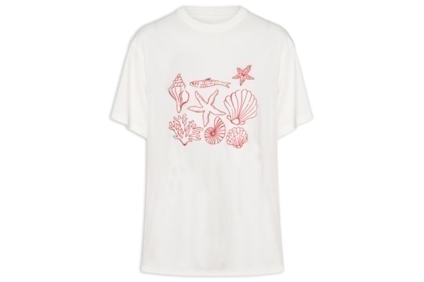 Camiseta Feminina Bordado Conchas - Branco