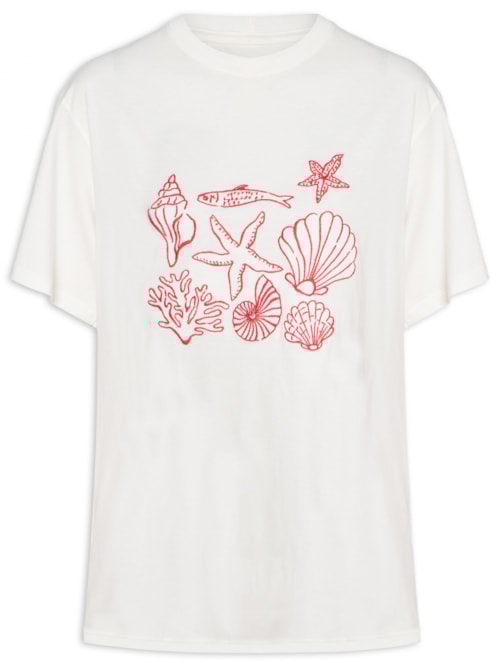 Camiseta Feminina Bordado Conchas – Branco