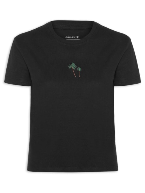 Camiseta Feminina Bordado Coqueiros Color – Preto