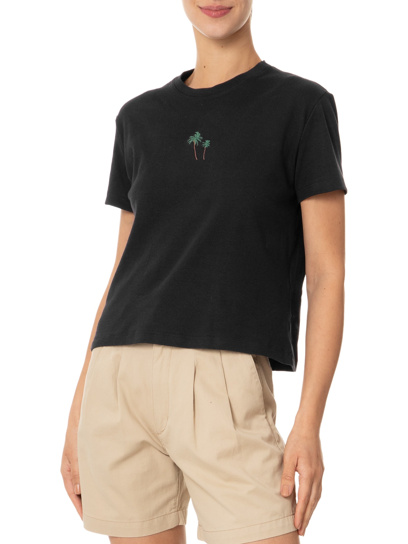 Camiseta Feminina Bordado Coqueiros Color Preto Osklen