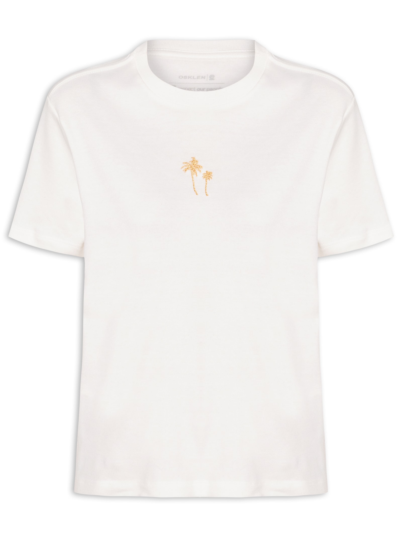 Camiseta Feminina Bordado Coqueiros Gold Branco Osklen