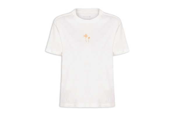 Camiseta Feminina Bordado Coqueiros Gold - Branco