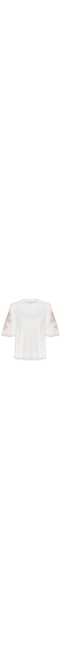 Camiseta Feminina Bordado Mangas - Off White