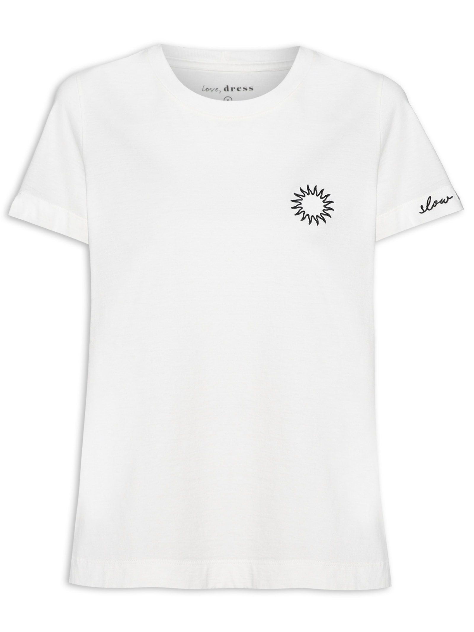 Camiseta Feminina Bordado Slow Living Off White Dress To
